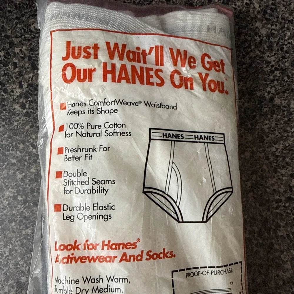 Vintage 90s Hanes Mens Briefs 3 Pack NOS Size 44 White Cotton